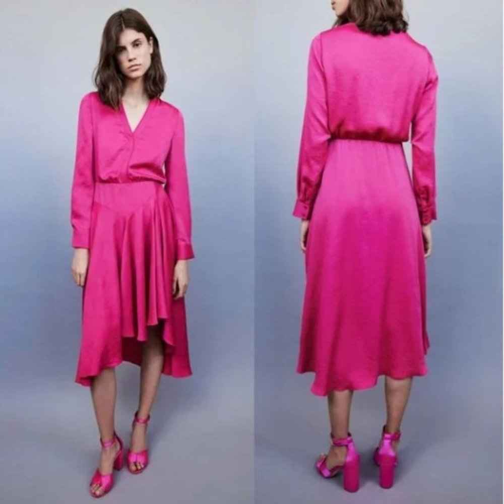 NWT MAJE Rushia Asymmetric Ruffled Satin-Crepe Dress